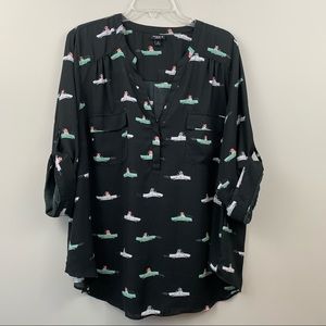 Torrid Harper blouse- dogs in cars